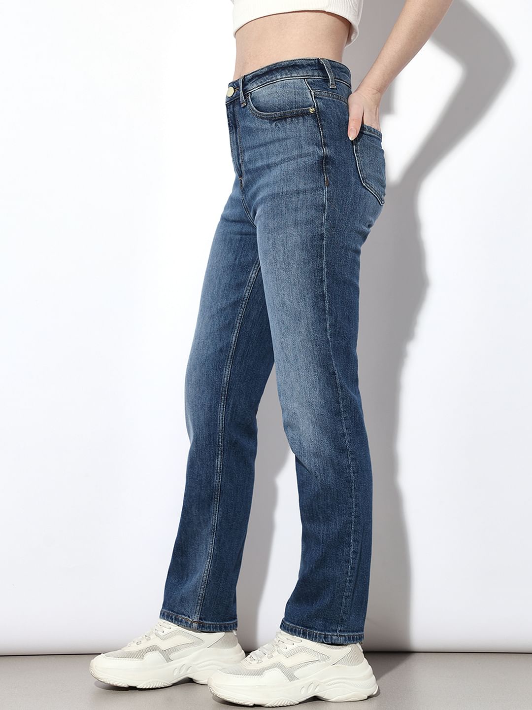 Blue High Rise Straight Fit Jeans