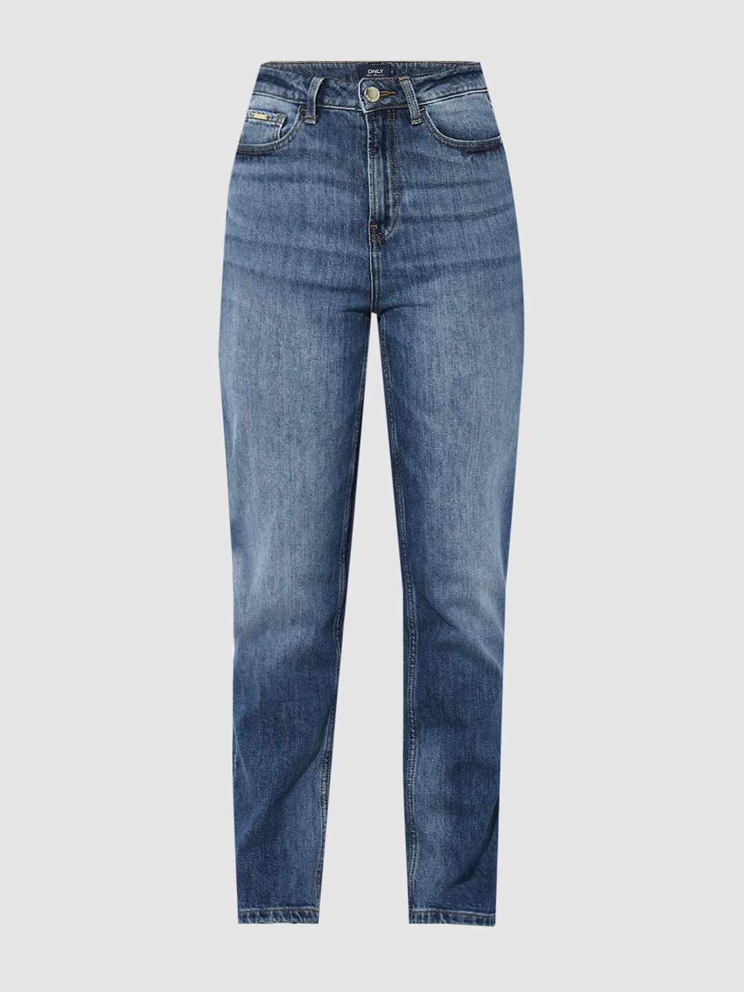 Blue High Rise Straight Fit Jeans