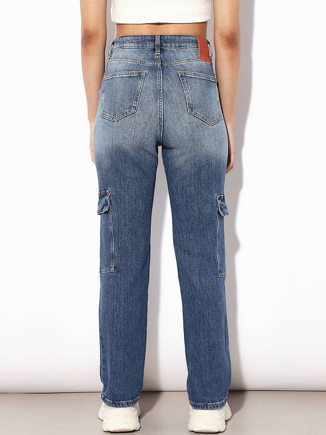 Blue High Rise Cargo Jeans