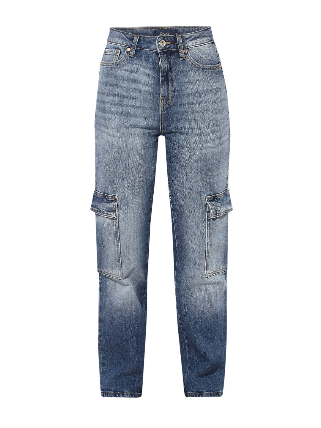 Blue High Rise Cargo Jeans