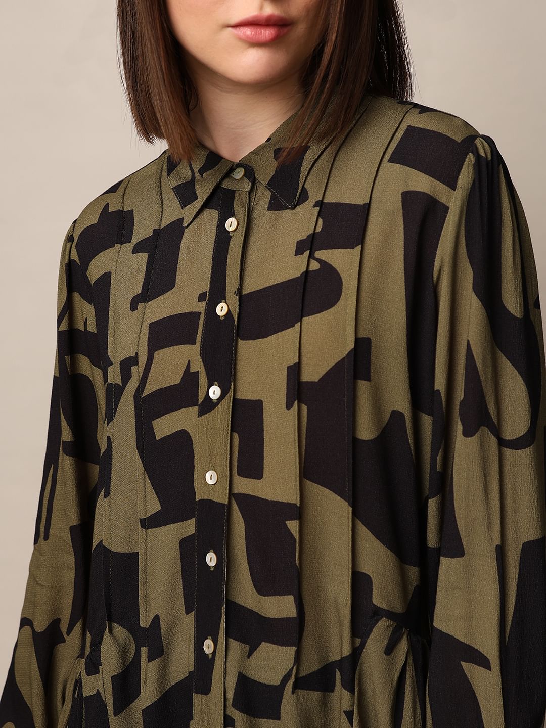 Green Printed Peplum Shirt