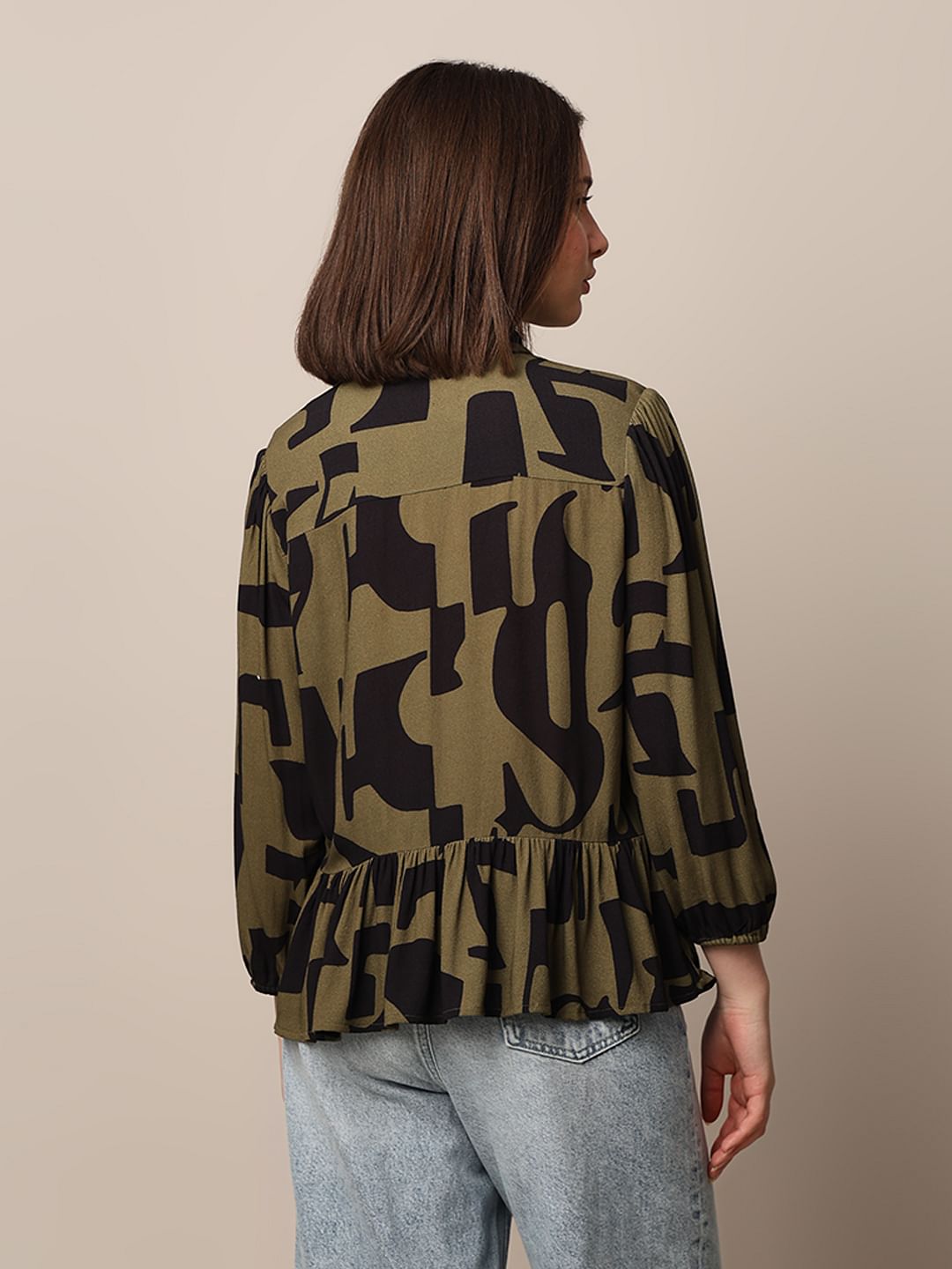 Green Printed Peplum Shirt