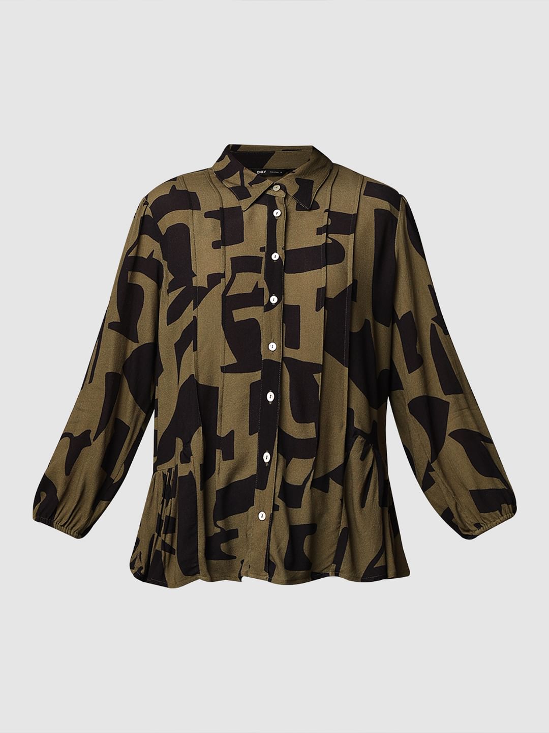 Green Printed Peplum Shirt