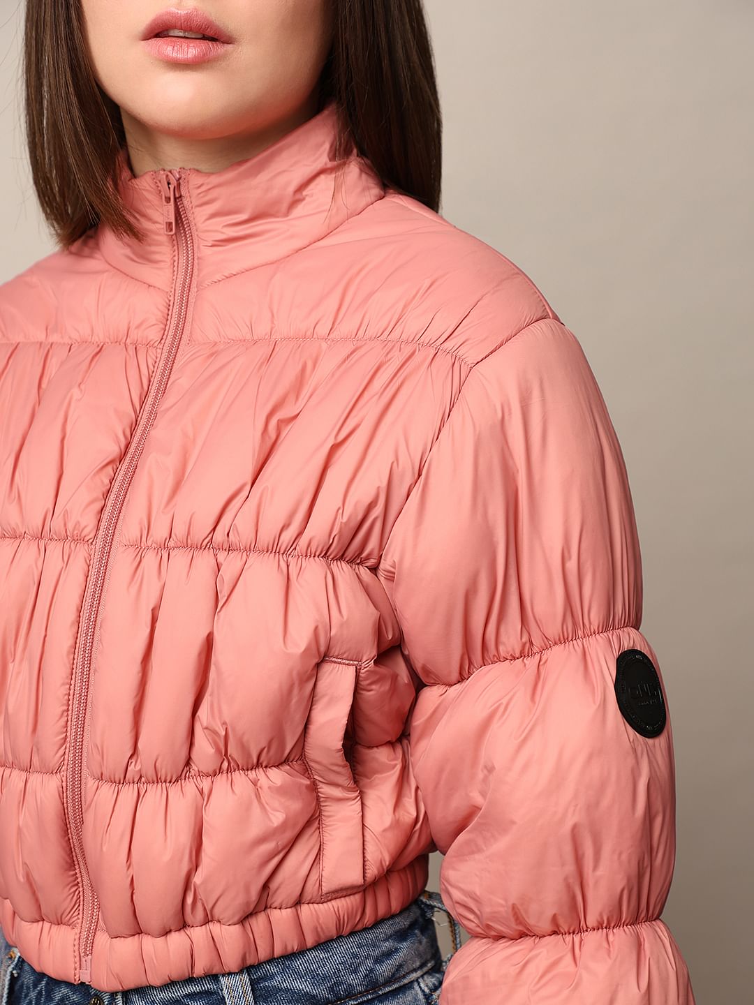 Pink Cropped Puffer Jacket