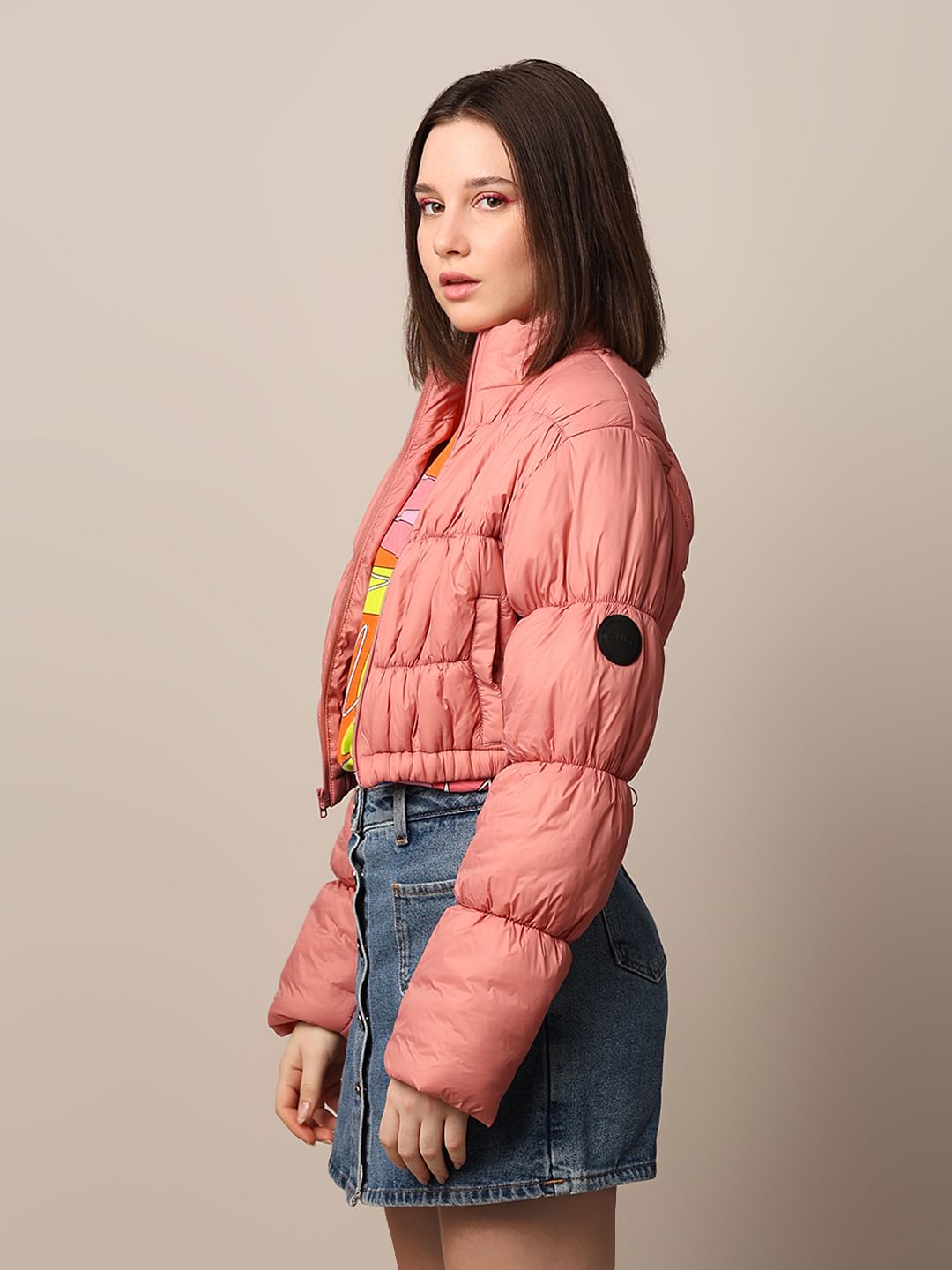 Pink Cropped Puffer Jacket