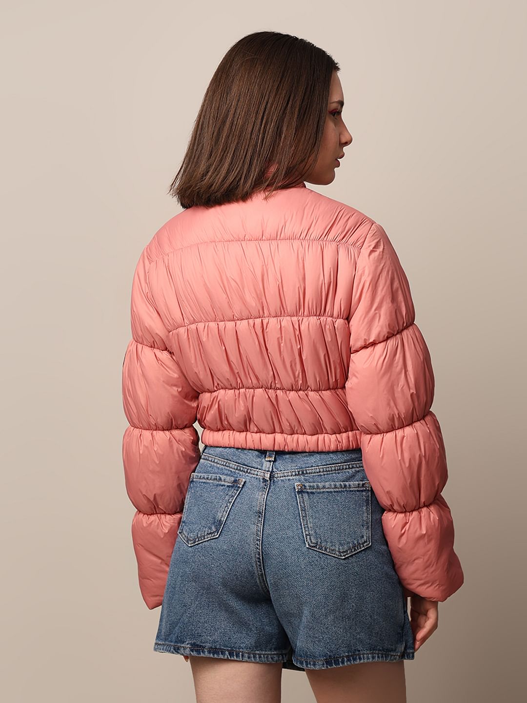 Pink Cropped Puffer Jacket