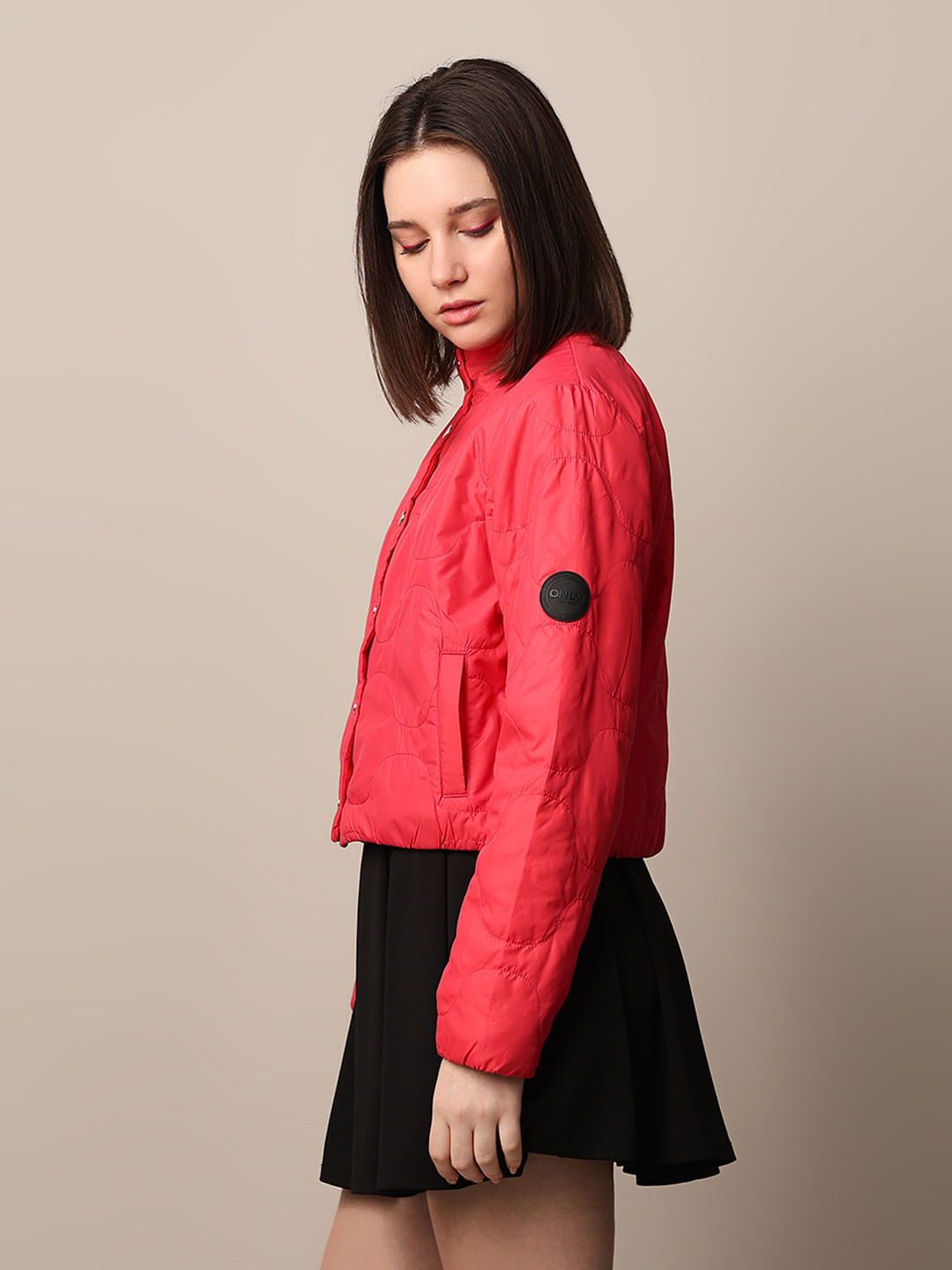 Red Cropped Quilted Puffer Jacket