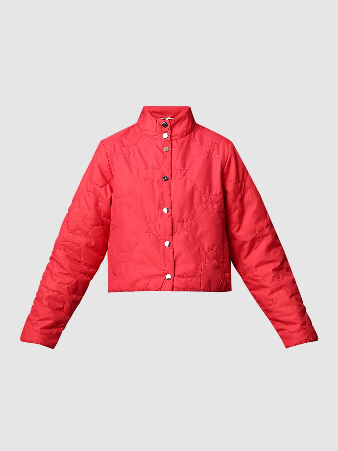 Red Cropped Quilted Puffer Jacket