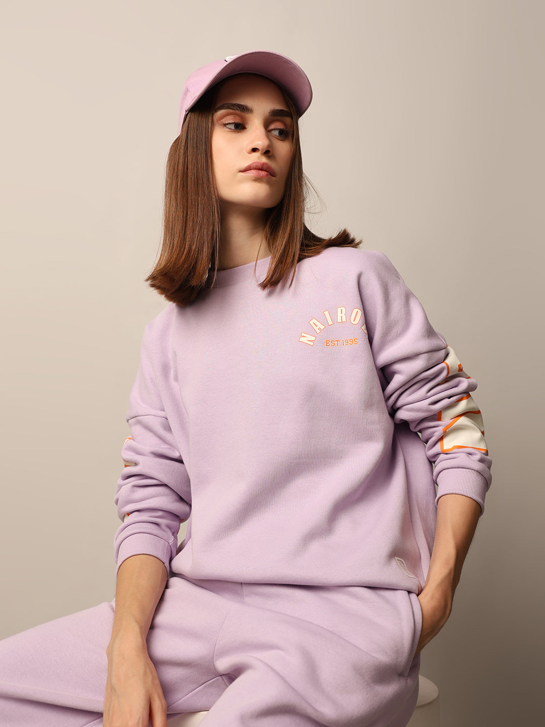 Purple Printed Sweatshirt & Sweatpants Set