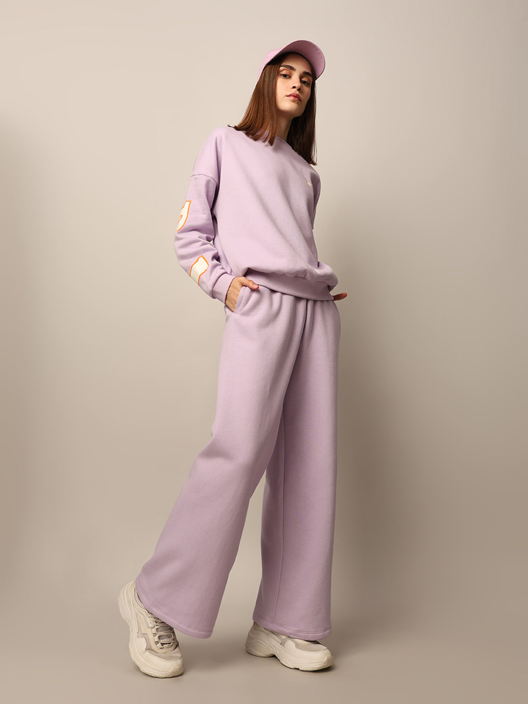 Purple Printed Sweatshirt & Sweatpants Set