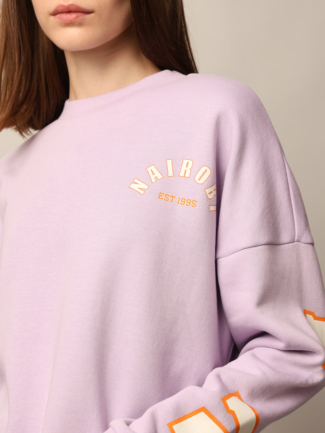 Purple Printed Sweatshirt & Sweatpants Set