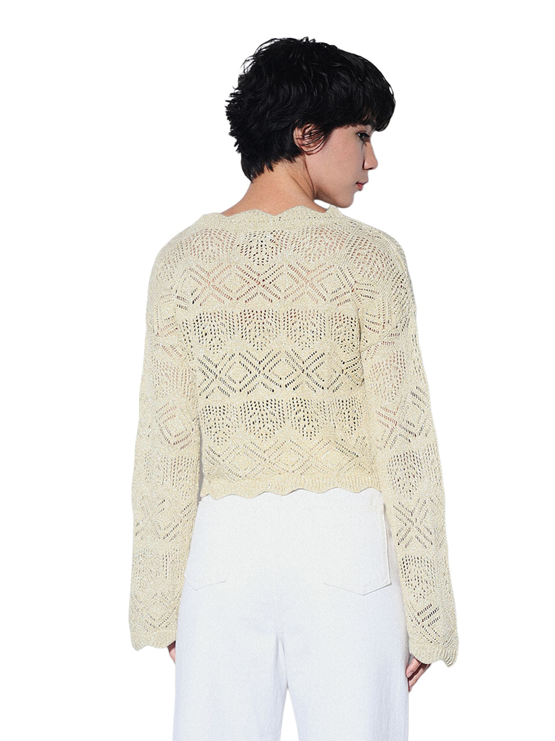 Beige Crochet Knit Pullover