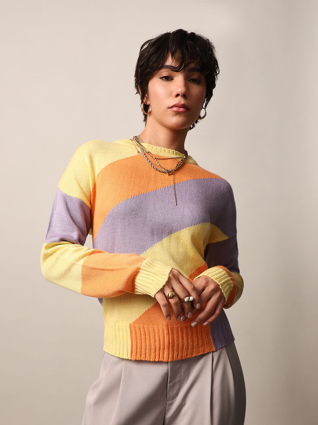 Yellow Colourblocked Pullover