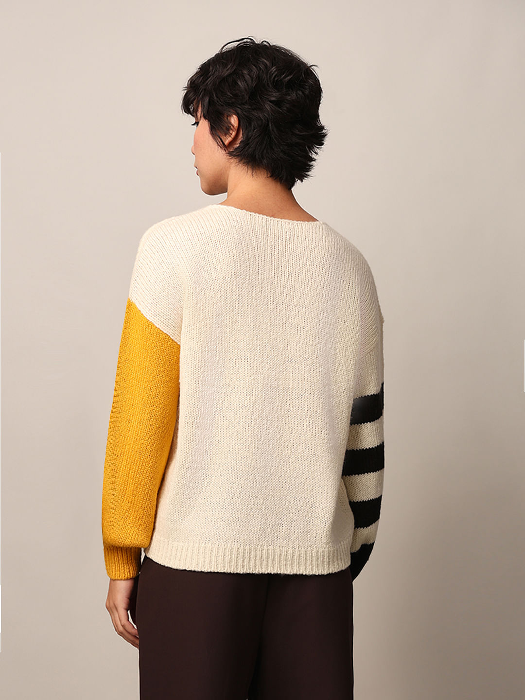 Beige Colourblocked Pullover