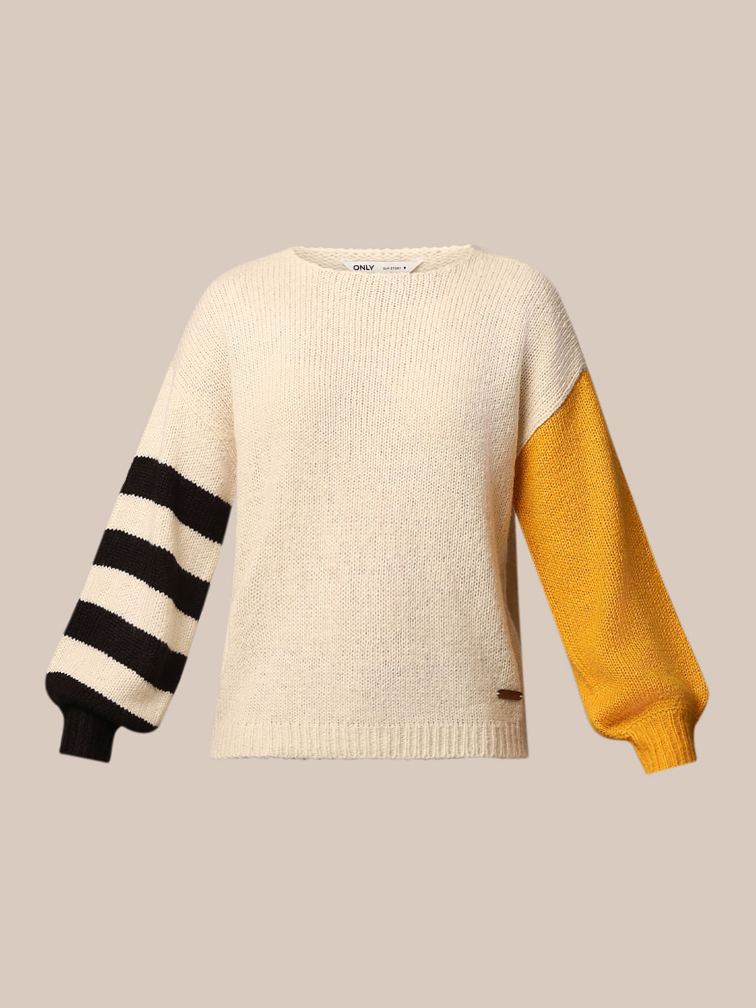 Beige Colourblocked Pullover