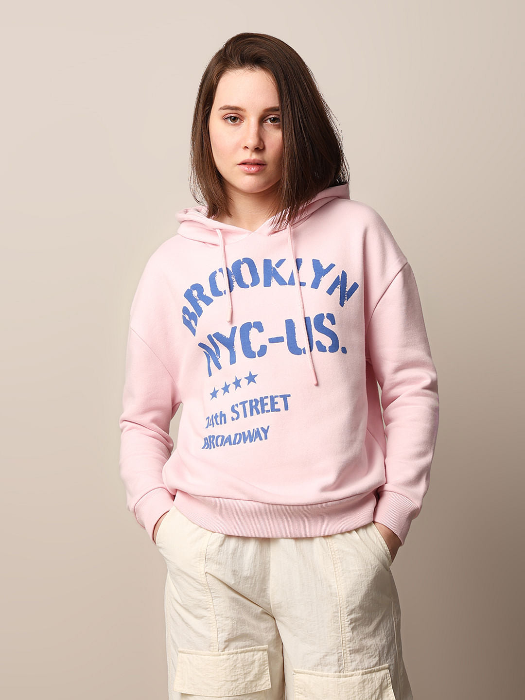 Pink Printed Hooded Sweatshirt
