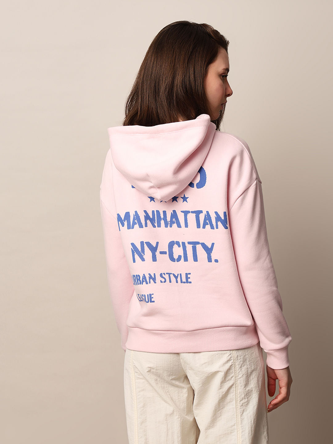 Pink Printed Hooded Sweatshirt