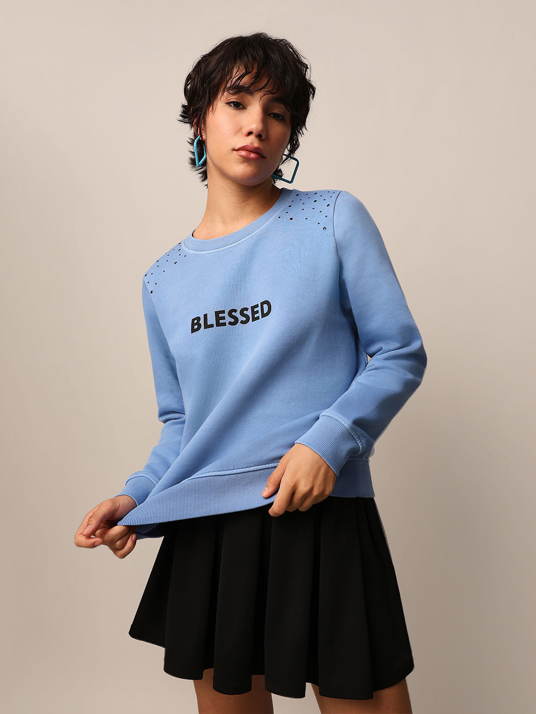 Blue Stud Detail Sweatshirt