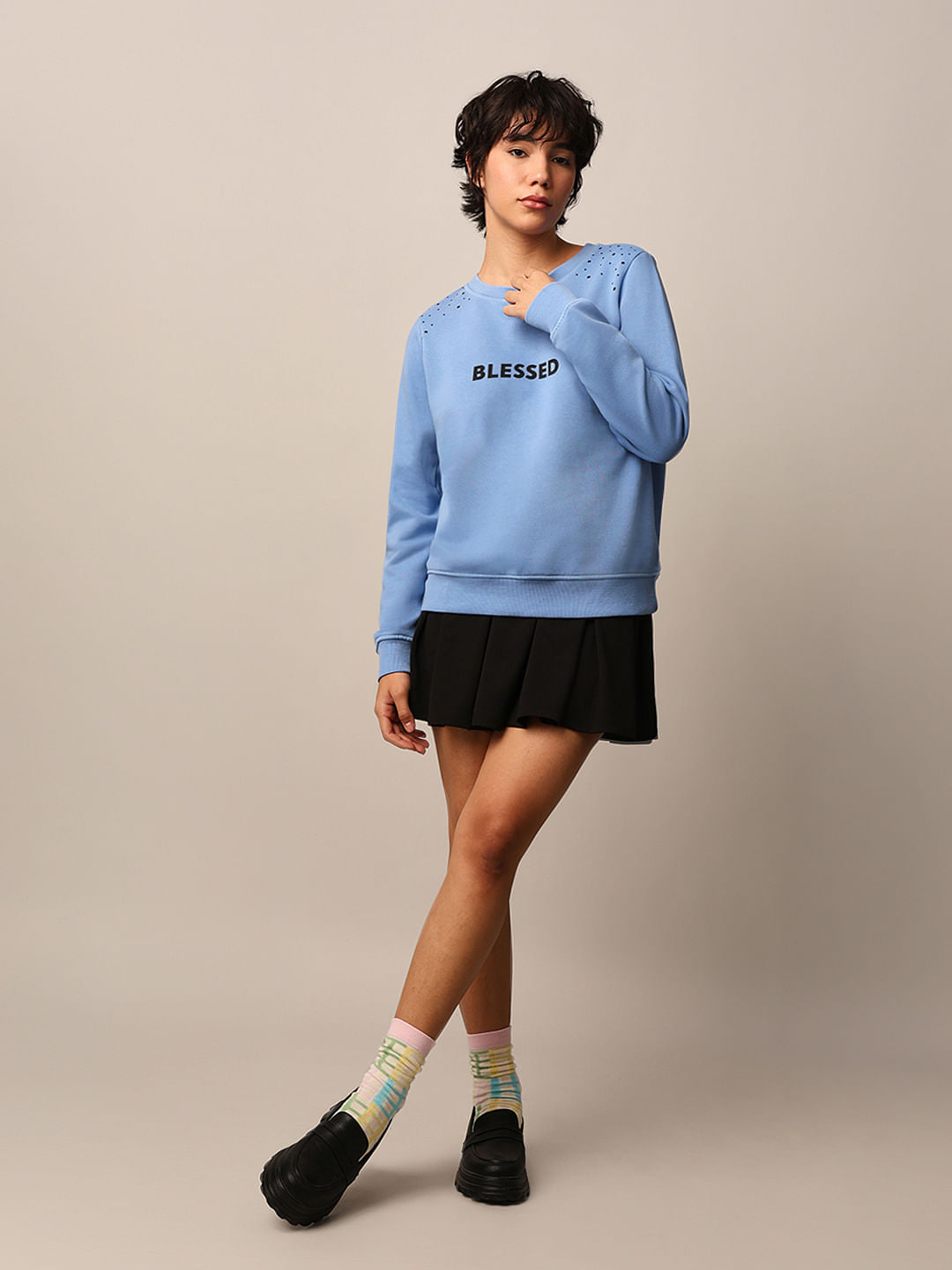 Blue Stud Detail Sweatshirt