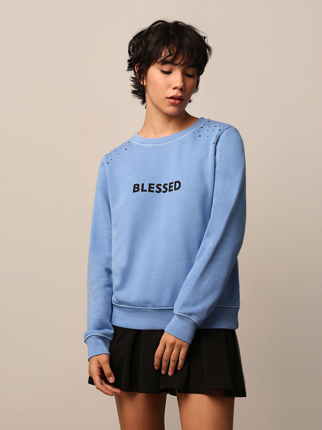 Blue Stud Detail Sweatshirt