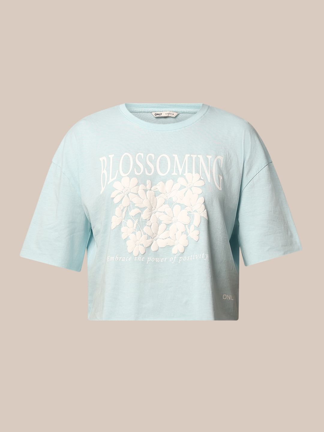 Blue Floral Boxy Fit Cropped T-Shirt