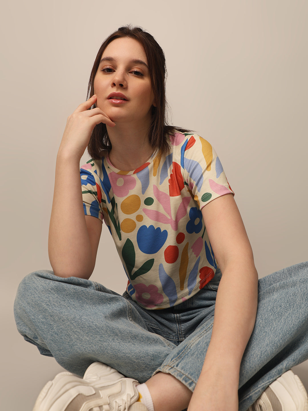 Abstract Floral Print T-Shirt