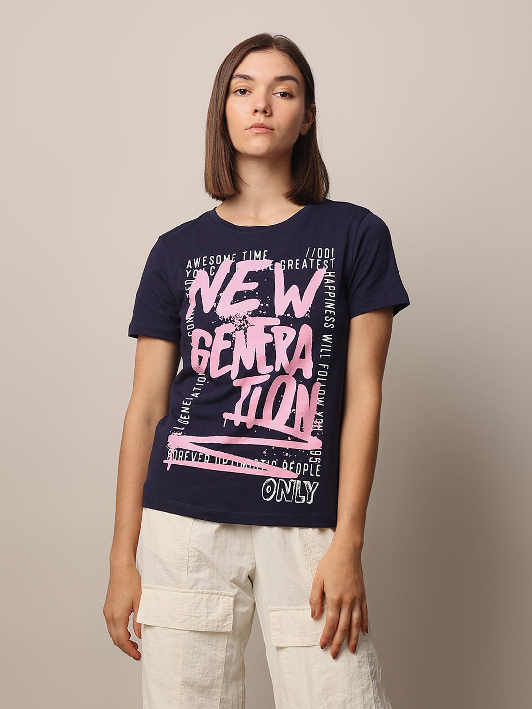 Blue Printed Cotton T-Shirt