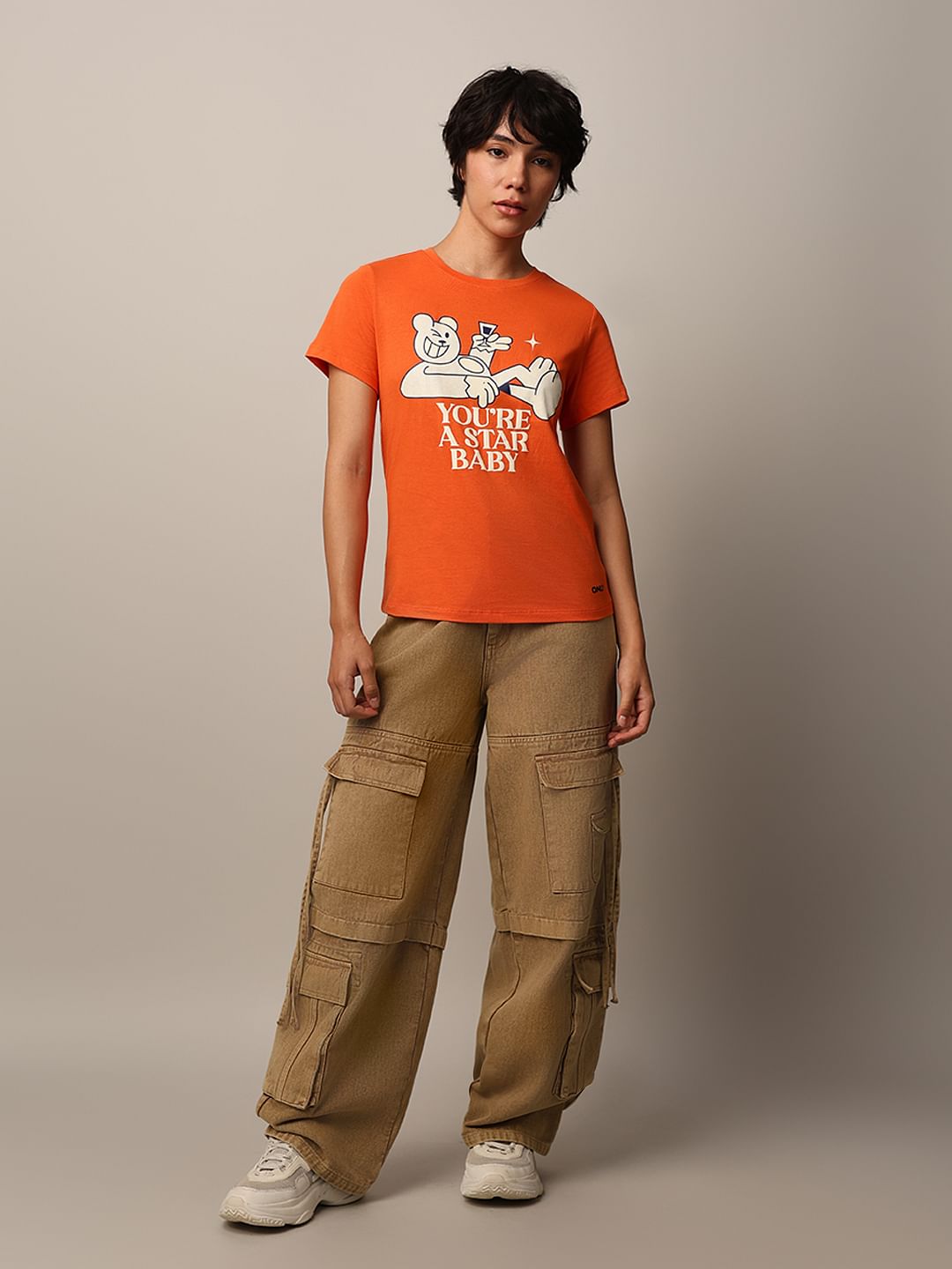 Orange Graphic Print T-Shirt
