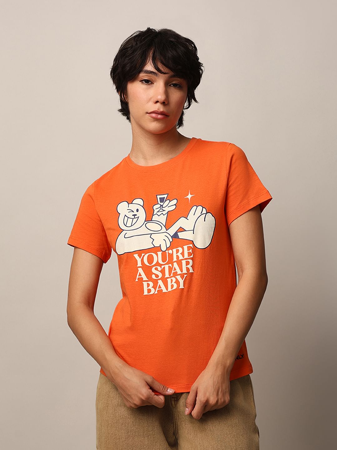 Orange Graphic Print T-Shirt