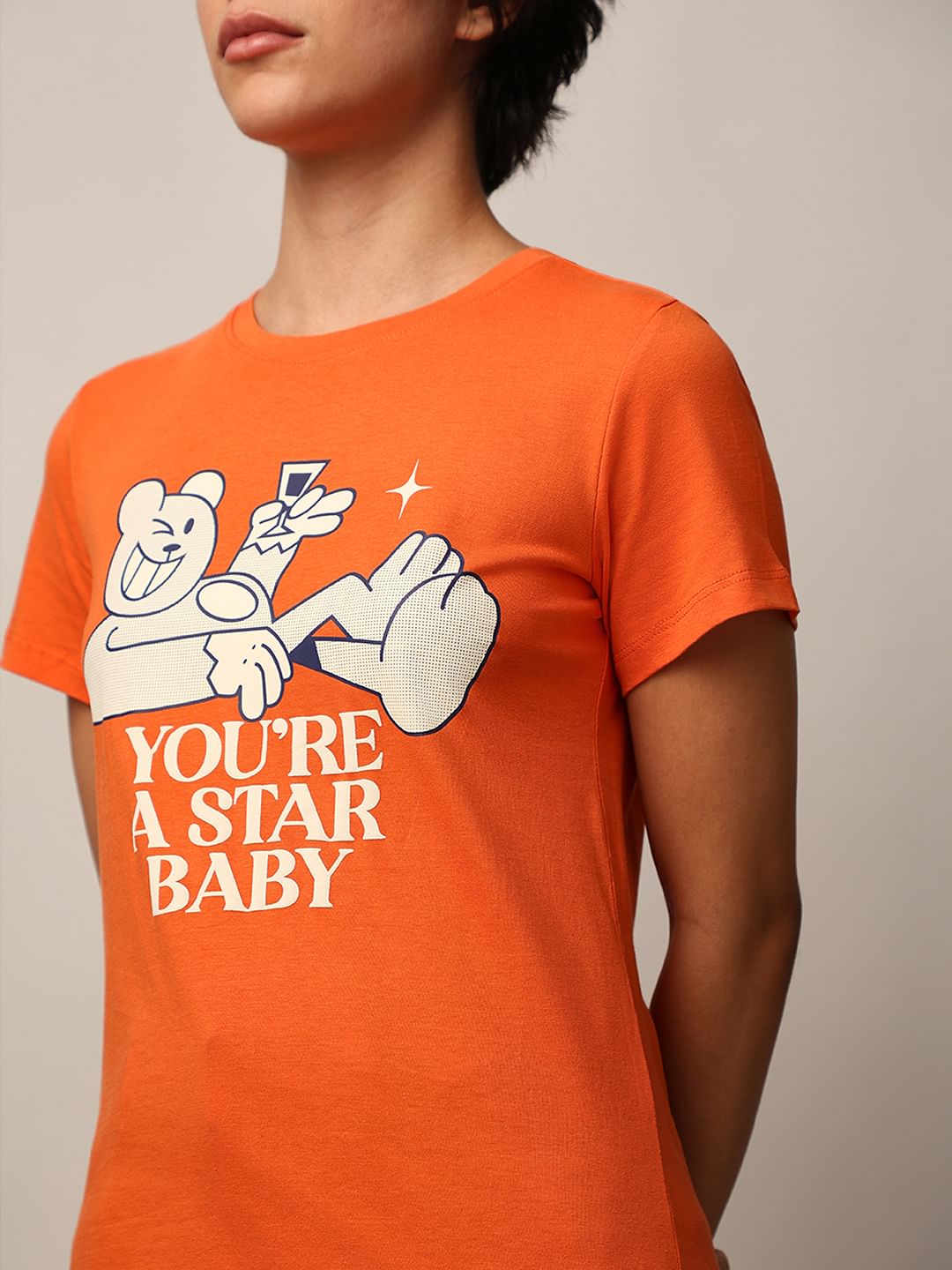 Orange Graphic Print T-Shirt