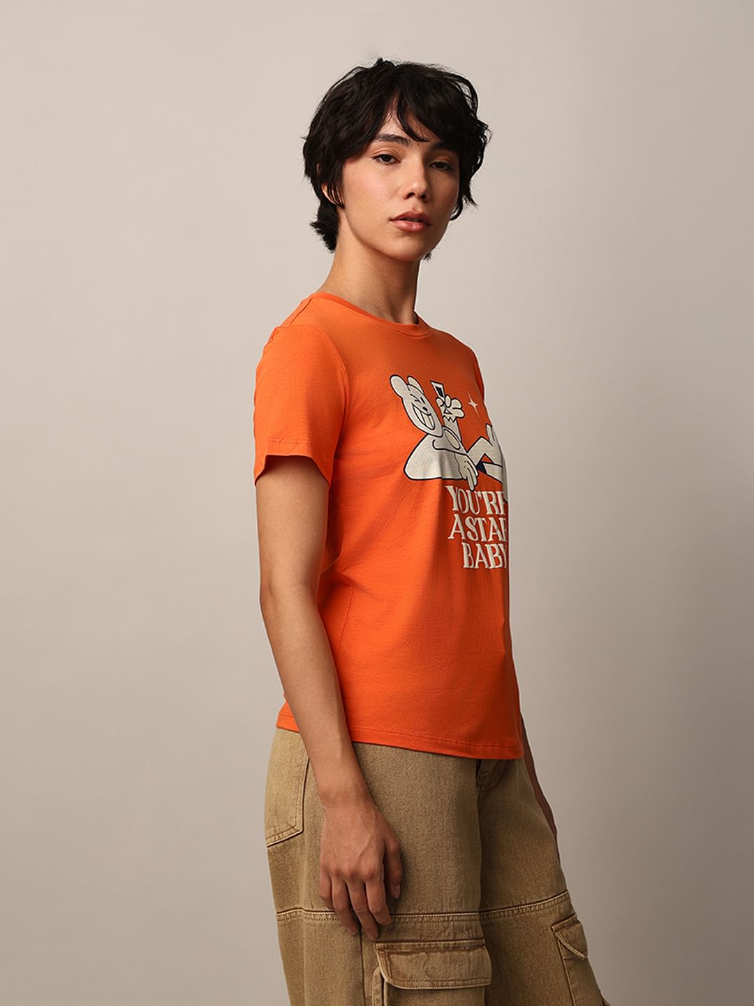 Orange Graphic Print T-Shirt