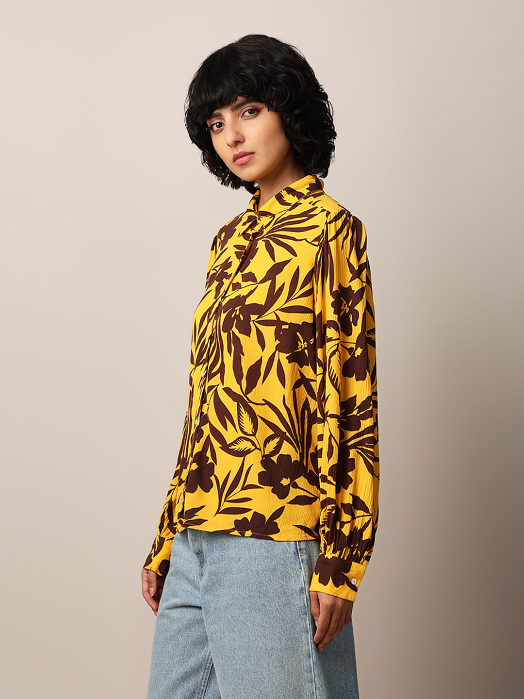 Yellow Floral Print Shirt