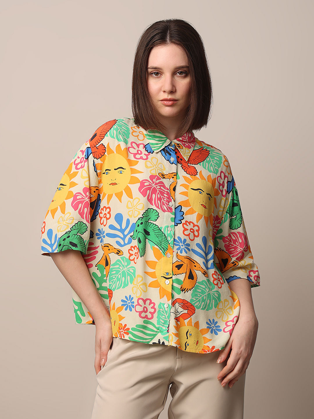 Multi-Colour Printed Viscose Shirt