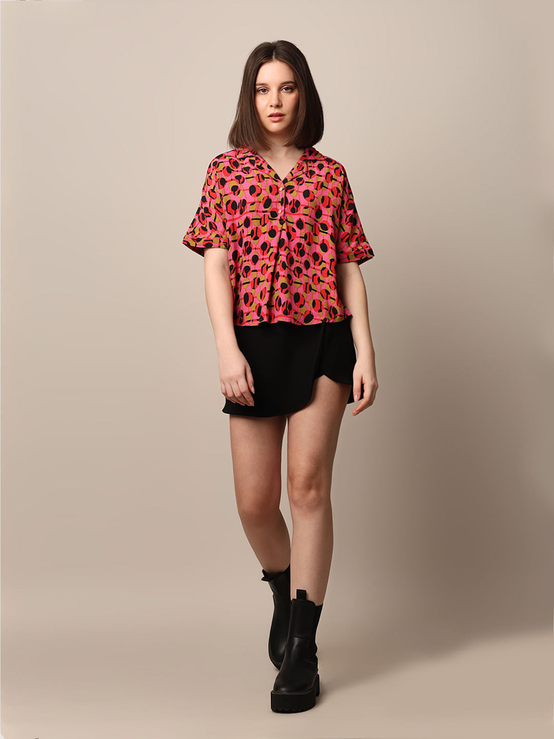 Pink Printed Viscose Shirt