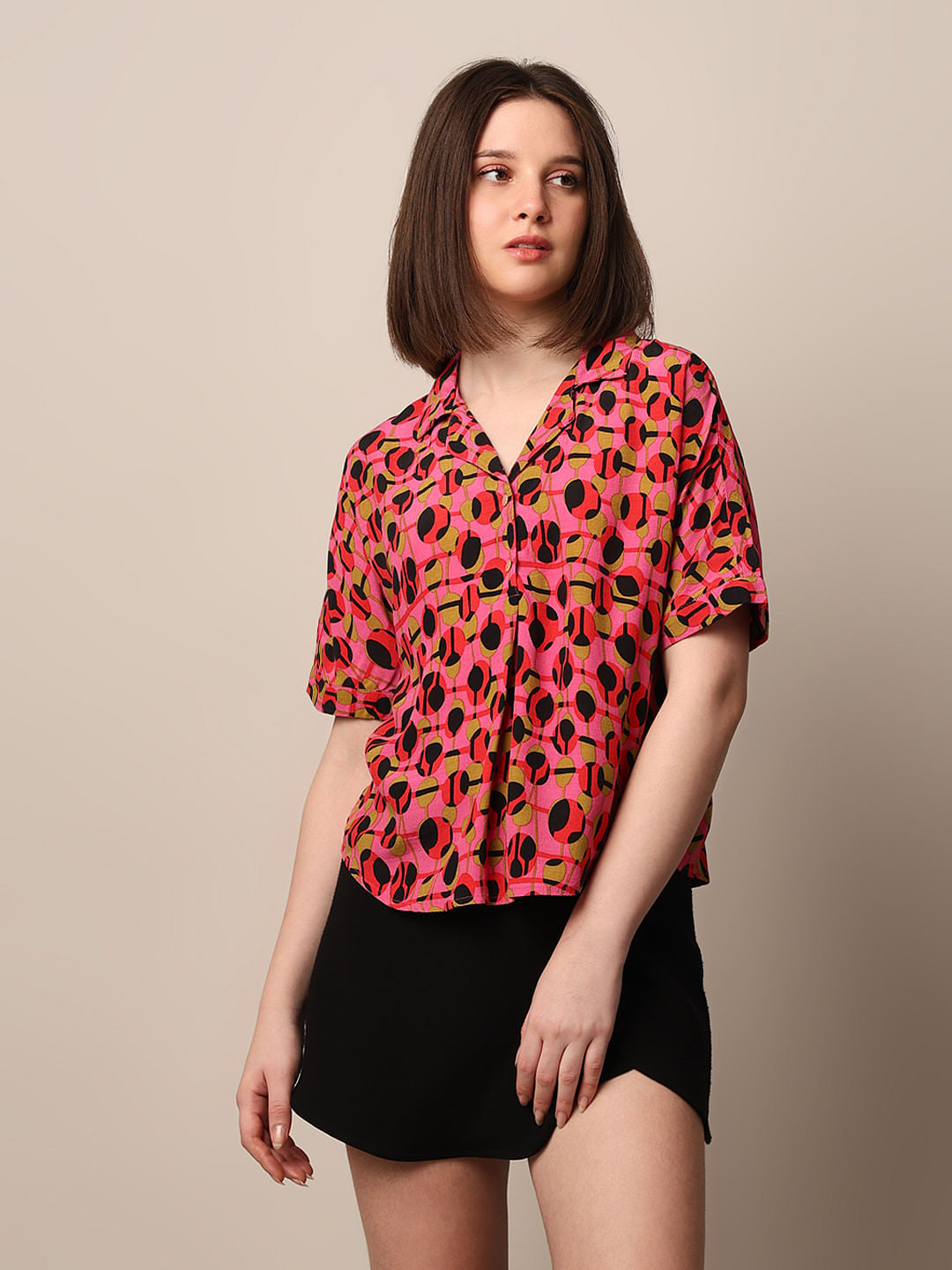 Pink Printed Viscose Shirt