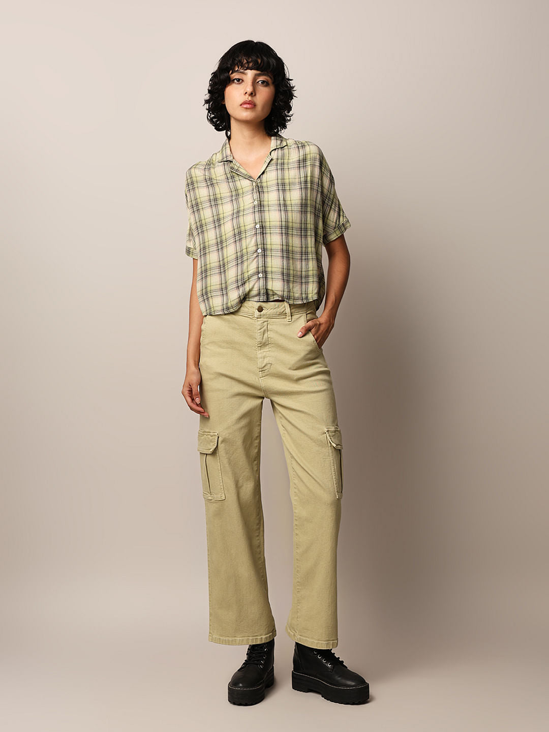 Green Check Cotton Resort Shirt