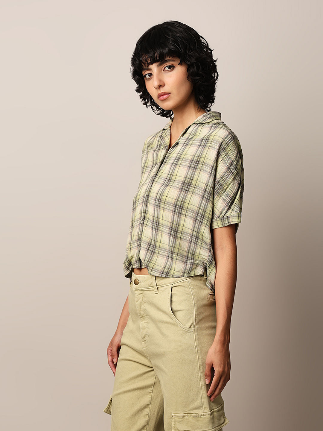 Green Check Cotton Resort Shirt