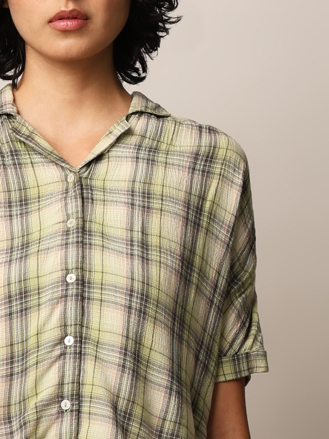 Green Check Cotton Resort Shirt