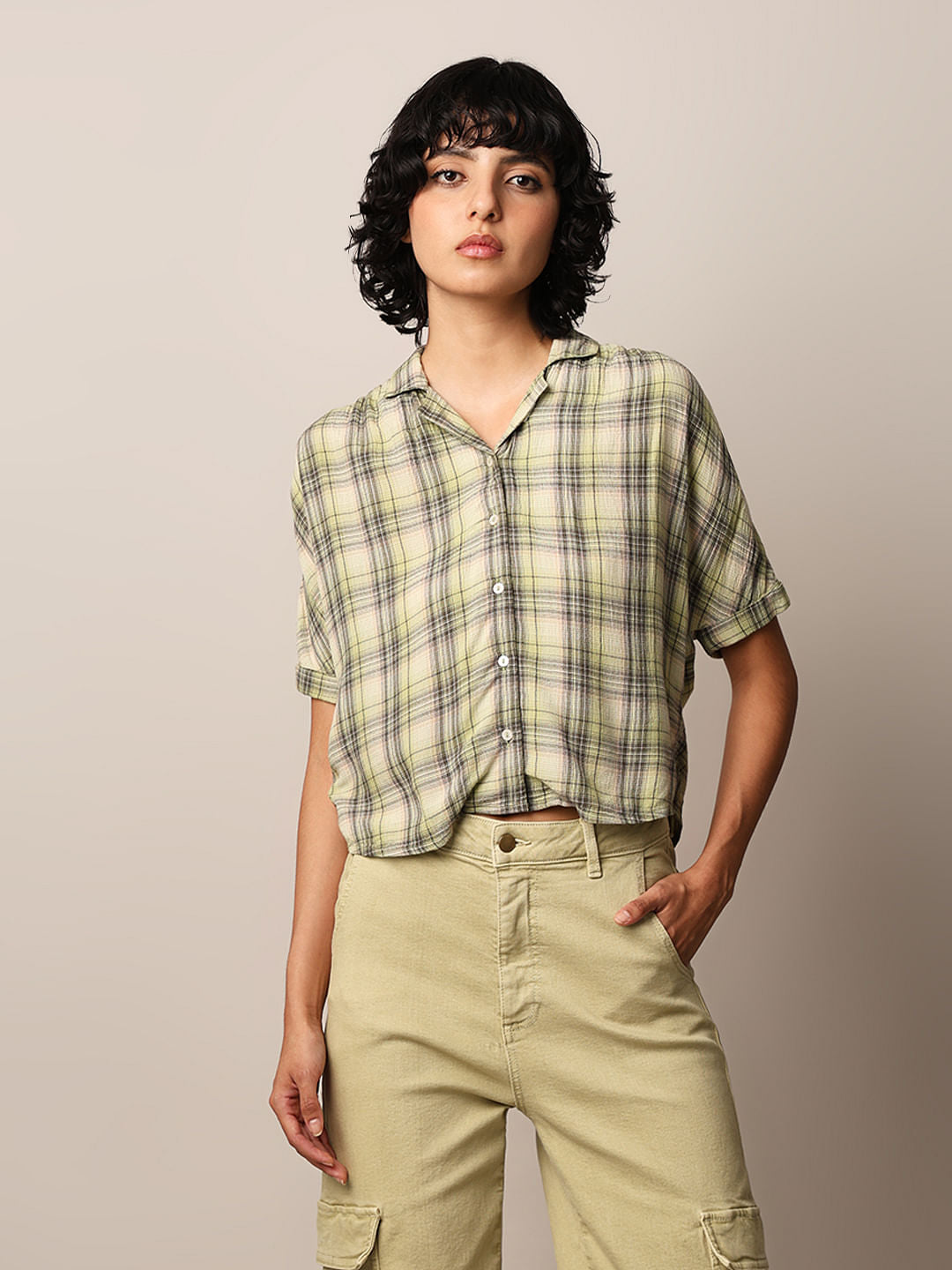 Green Check Cotton Resort Shirt