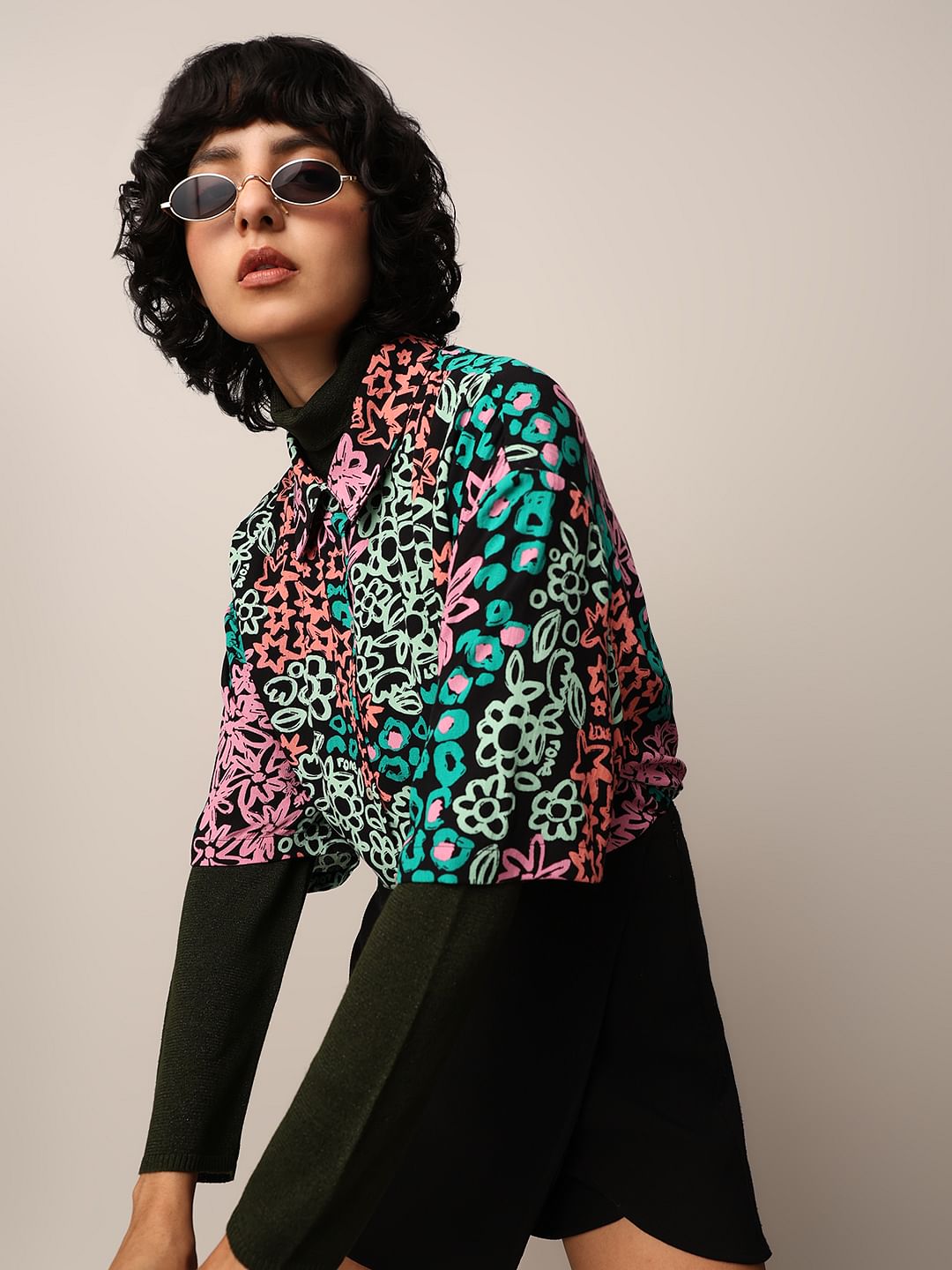 Black Floral Print Shirt - 36
