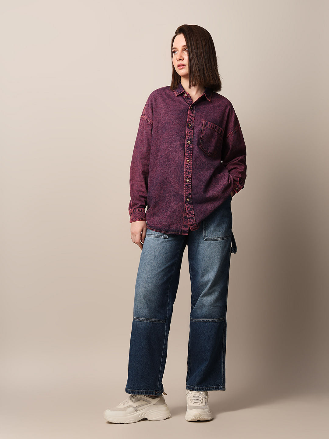 Pink Oversized Denim Shacket