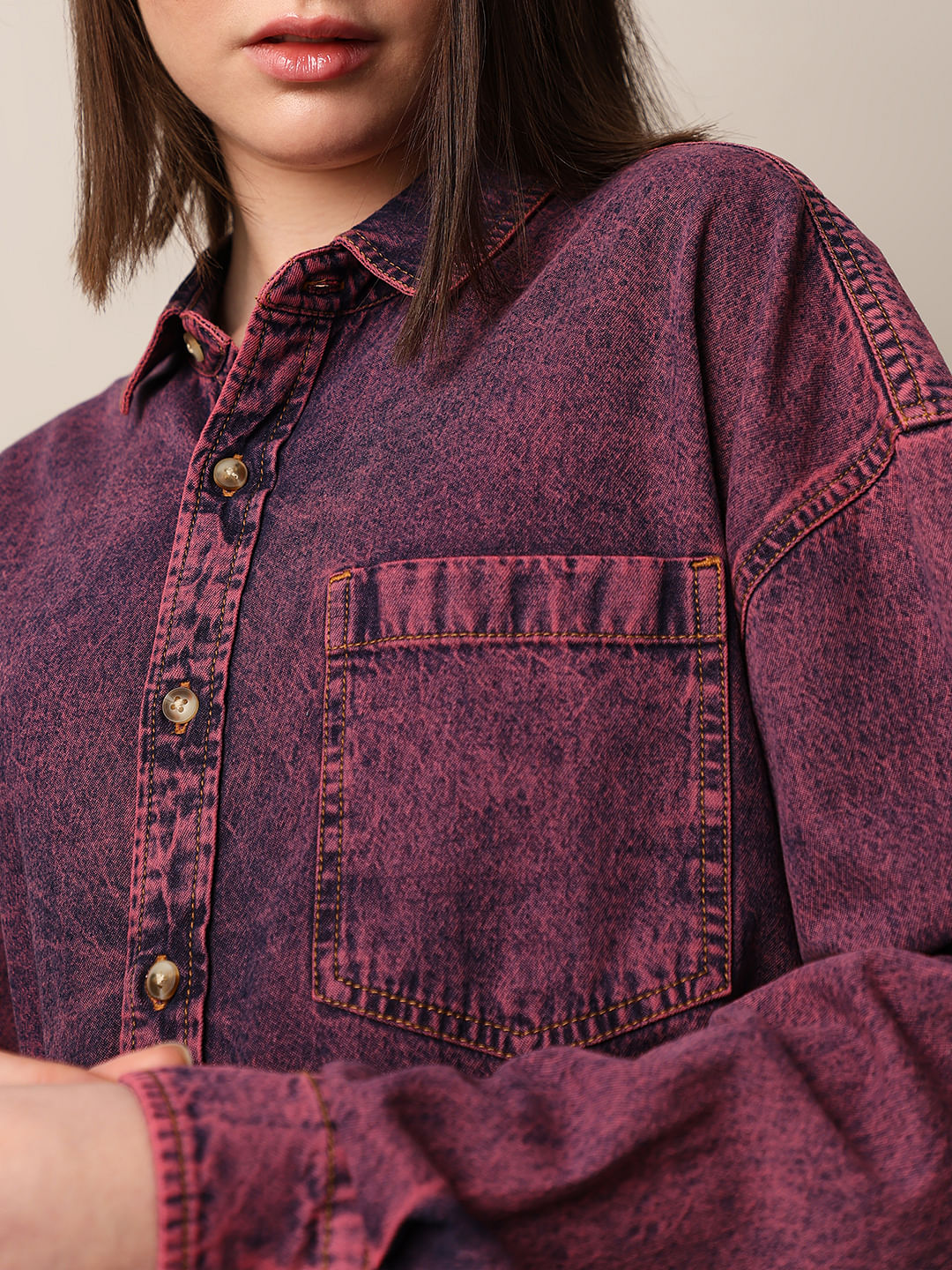 Pink Oversized Denim Shacket