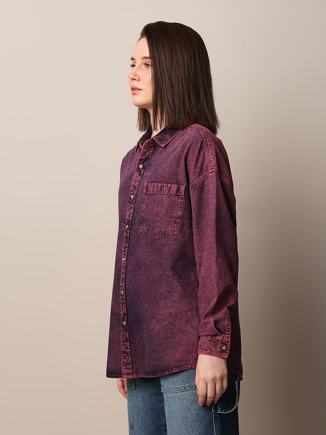 Pink Oversized Denim Shacket