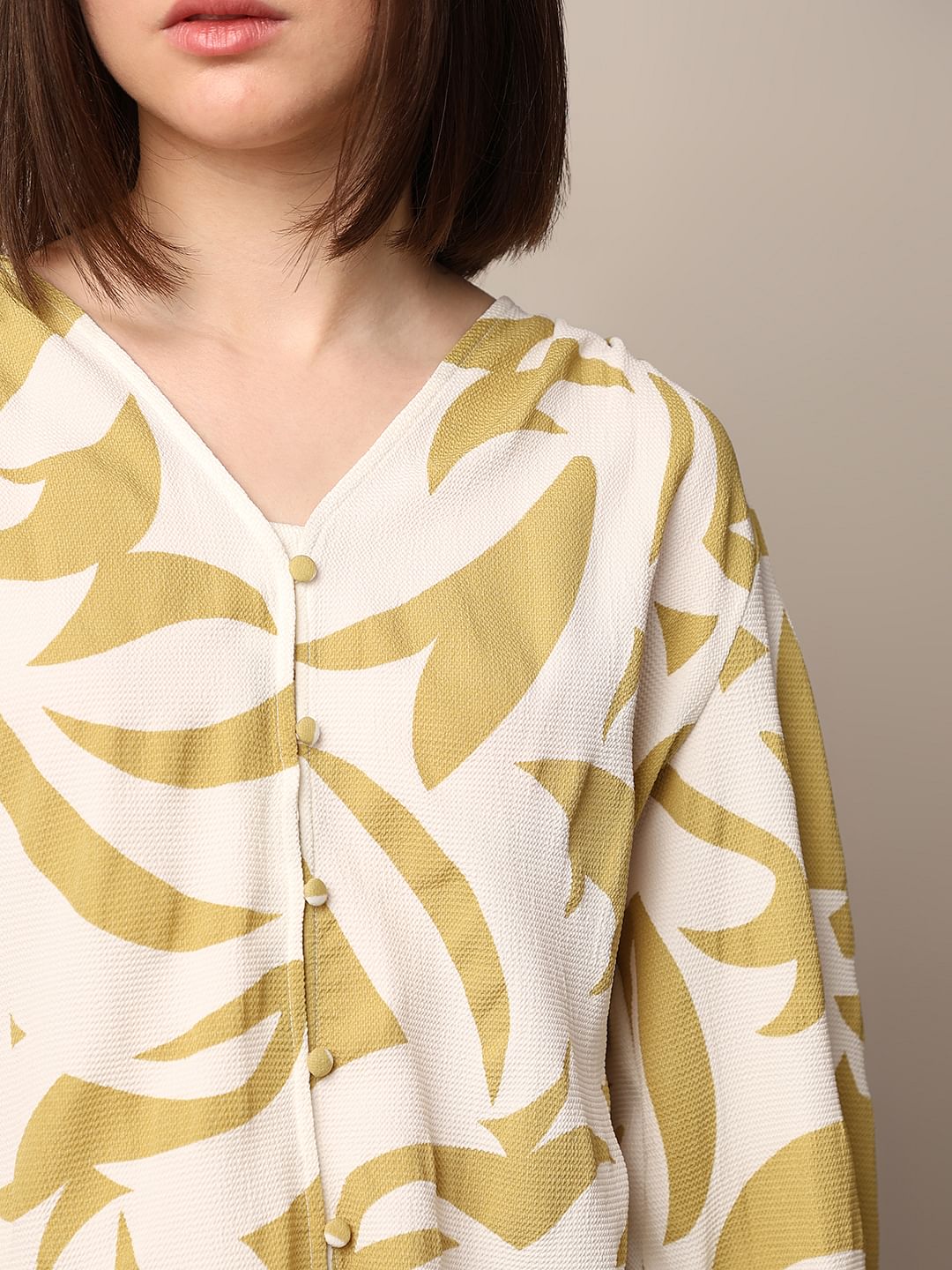 Beige Printed Crepe Top