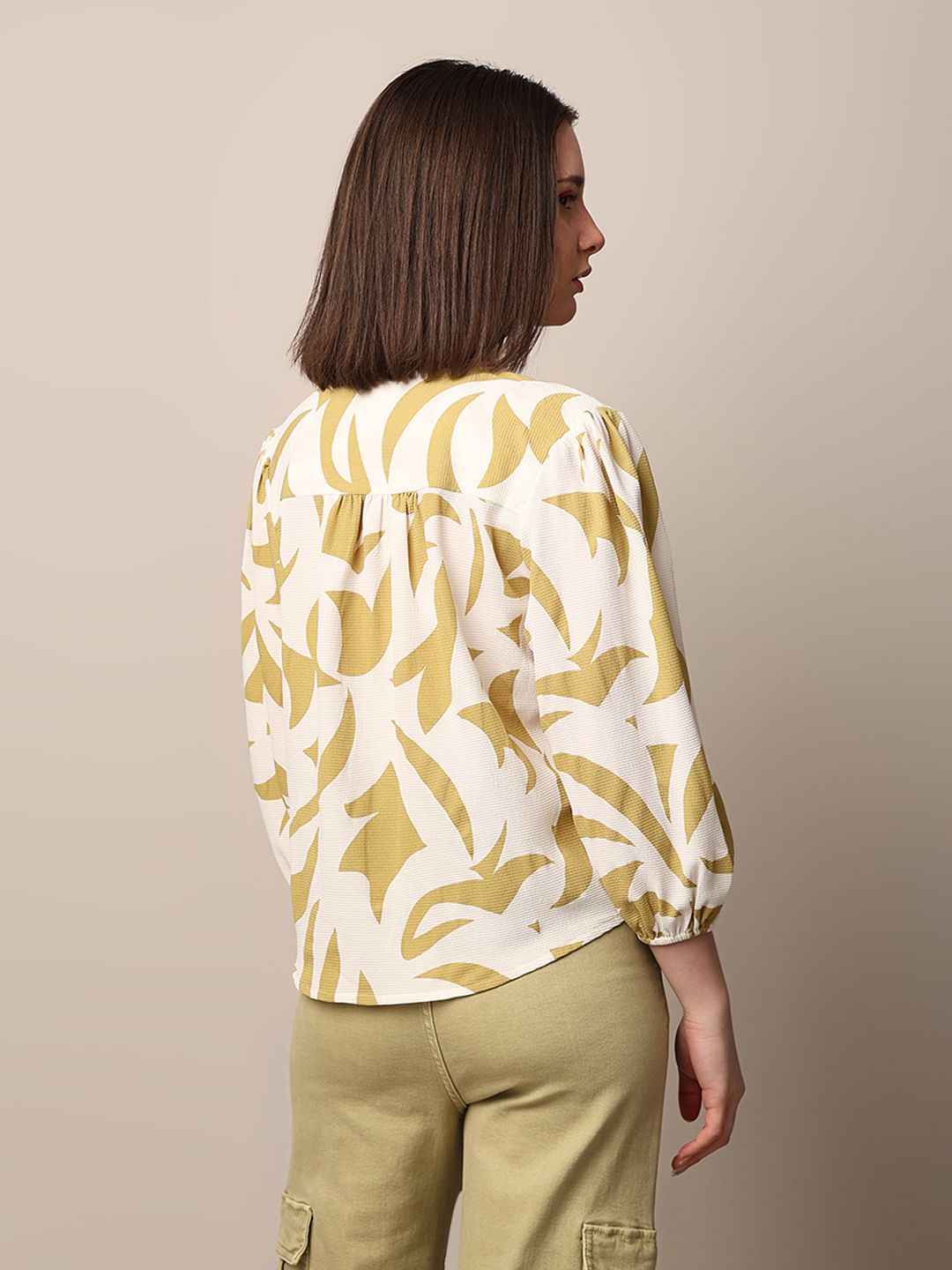 Beige Printed Crepe Top