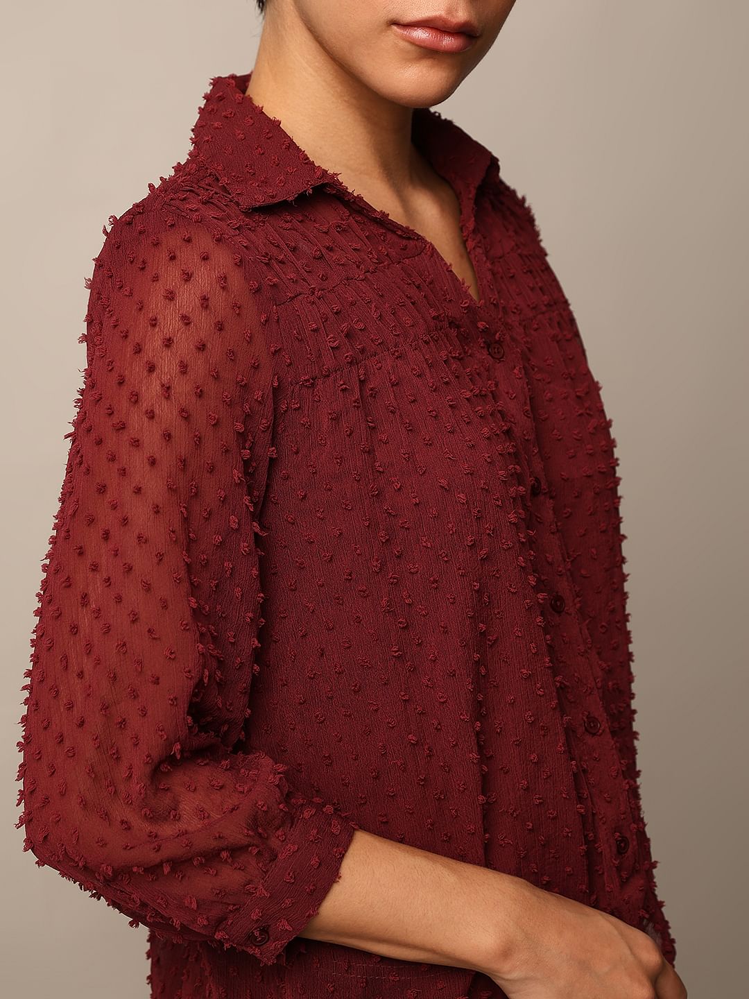 Maroon Textured Dobby Shirt
