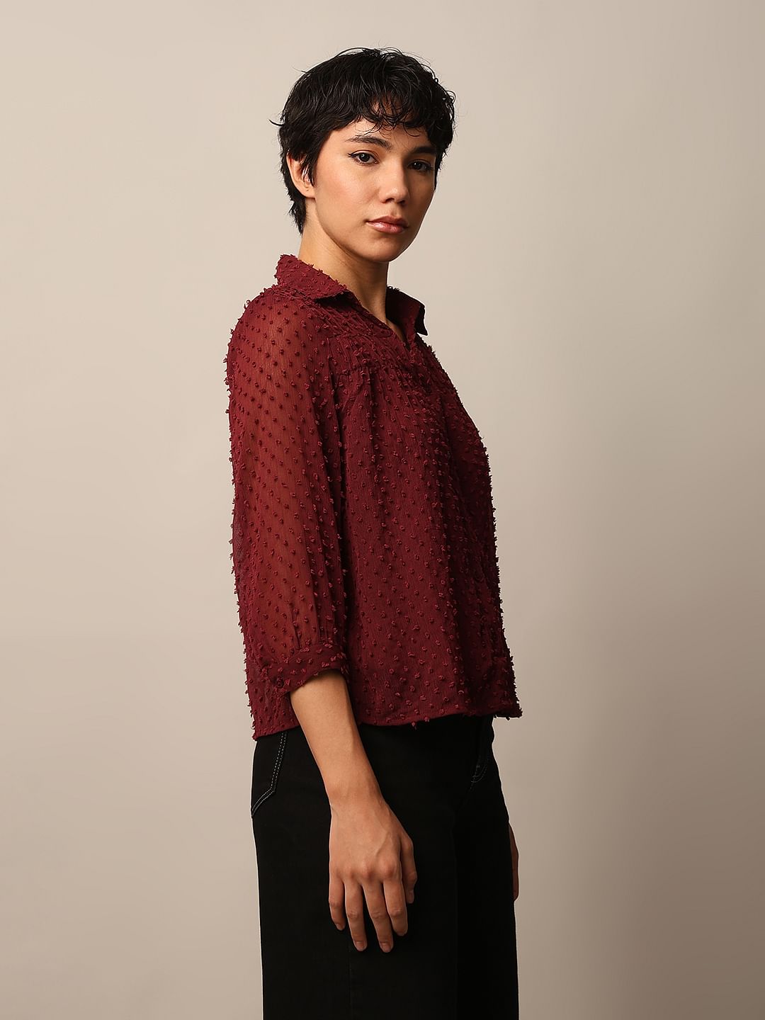 Maroon Textured Dobby Shirt