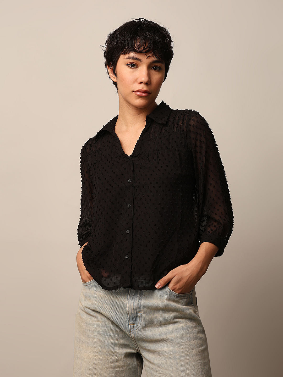 Black Textured Dobby Shirt