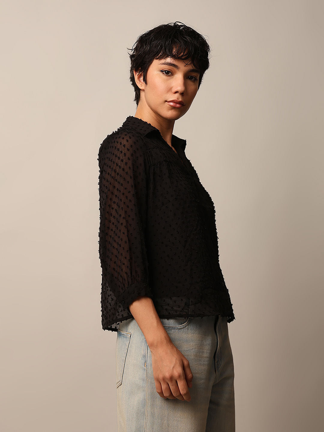 Black Textured Dobby Shirt