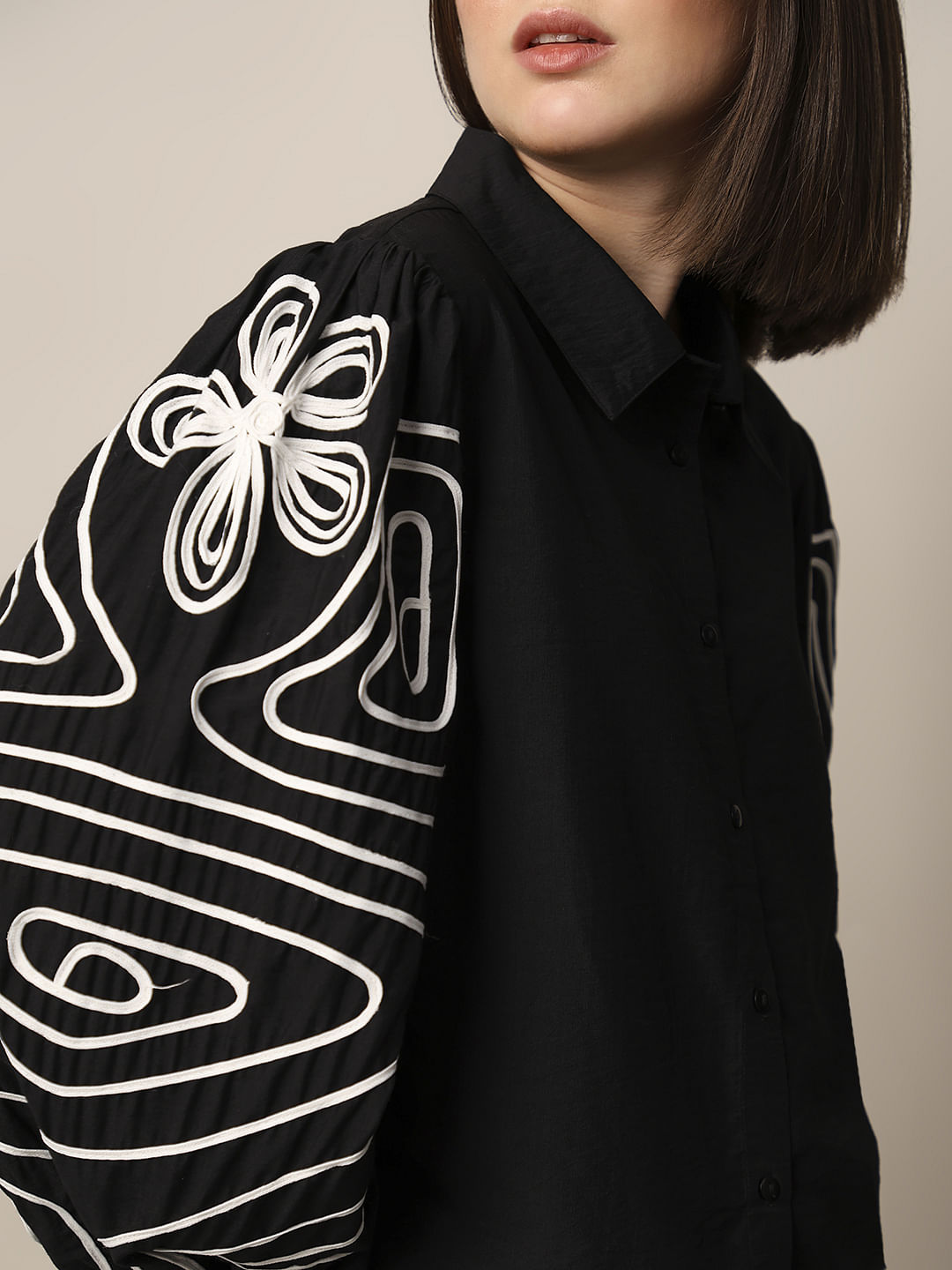 Black Embroidered Detail Shirt